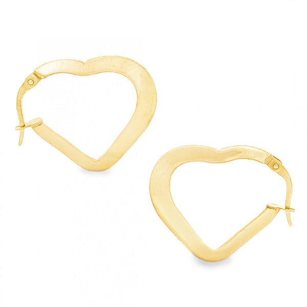 9ct Yellow Gold Twist Heart Hoop Earrings - 3.5x25x22mm - 1.7g
