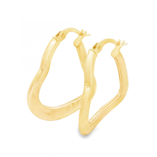 9ct Yellow Gold Twist Heart Hoop Earrings - 3.5x25x22mm - 1.7g