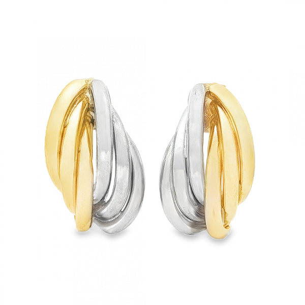 9ct Yellow & White Gold Triple Twist Stud Earrings - 11x20x6mm