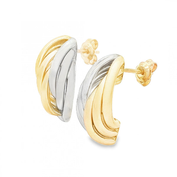 9ct Yellow & White Gold Triple Twist Stud Earrings - 11x20x6mm