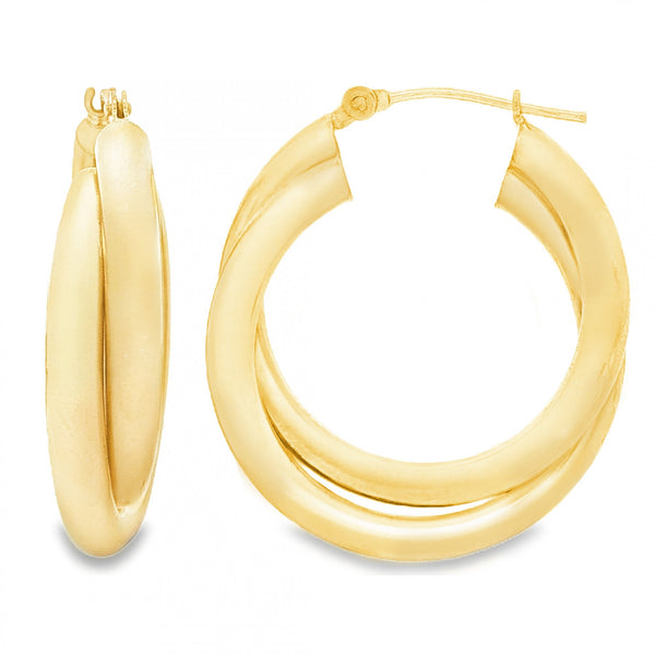 9ct Yellow Gold Double Tube Hoop Earrings - 7x29x25mm - 4.2g