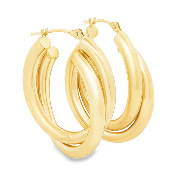9ct Yellow Gold Double Tube Hoop Earrings - 7x29x25mm - 4.2g
