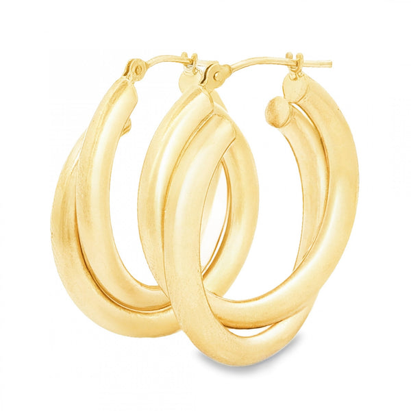 9ct Yellow Gold Double Tube Hoop Earrings - 7x29x25mm - 4.2g