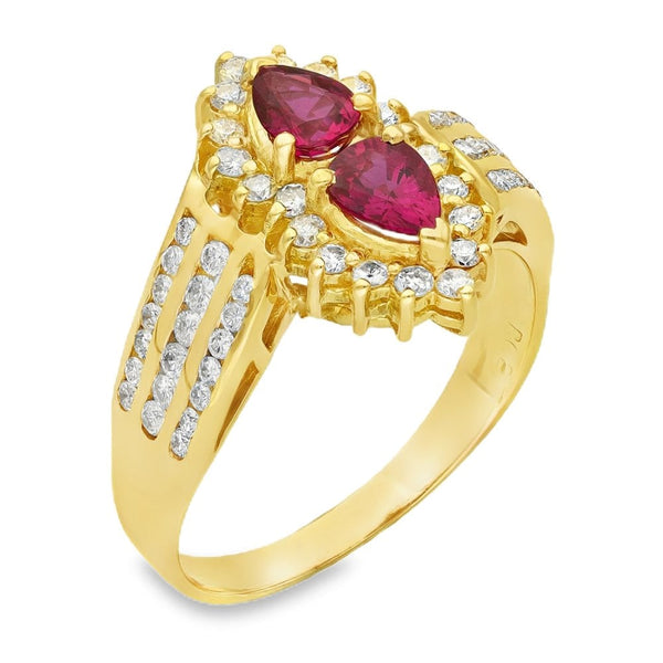 14ct Yellow Gold Ruby & Diamond Halo Ring - Size P - 1.33ct