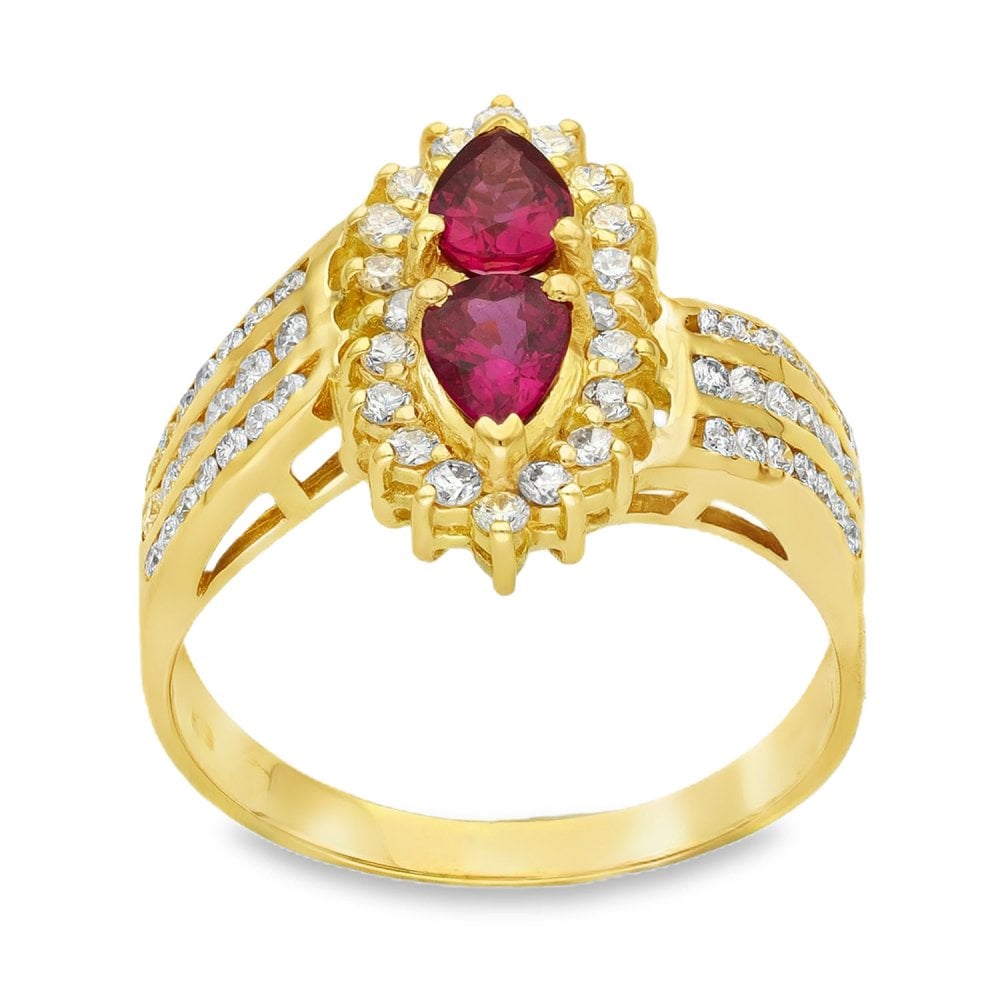 14ct Yellow Gold Ruby & Diamond Halo Ring - Size P - 1.33ct