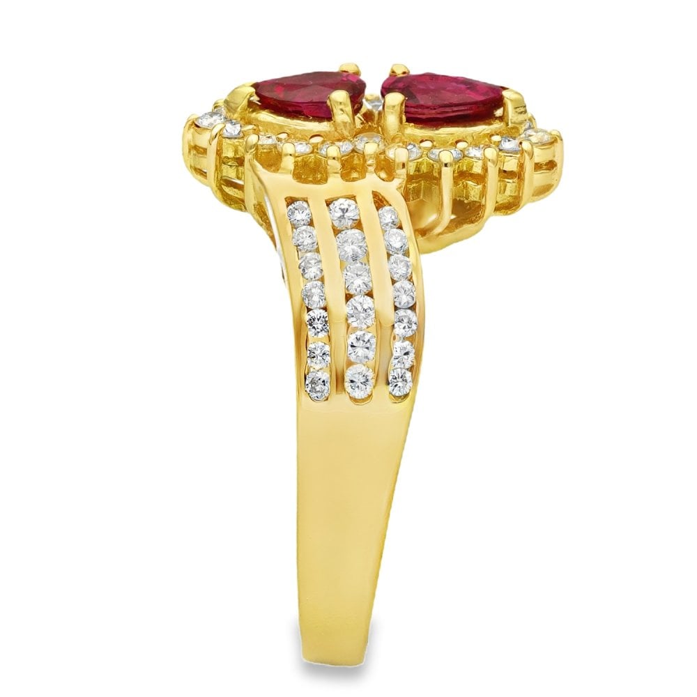 14ct Yellow Gold Ruby & Diamond Halo Ring - Size P - 1.33ct