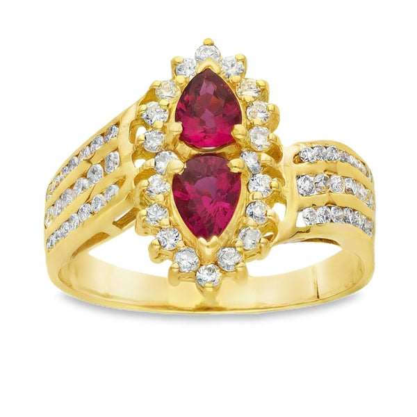 14ct Yellow Gold Ruby & Diamond Halo Ring - Size P - 1.33ct