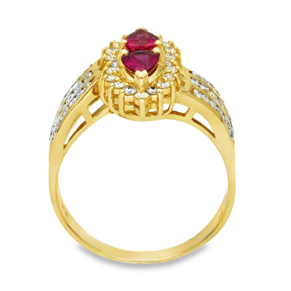 14ct Yellow Gold Ruby & Diamond Halo Ring - Size P - 1.33ct