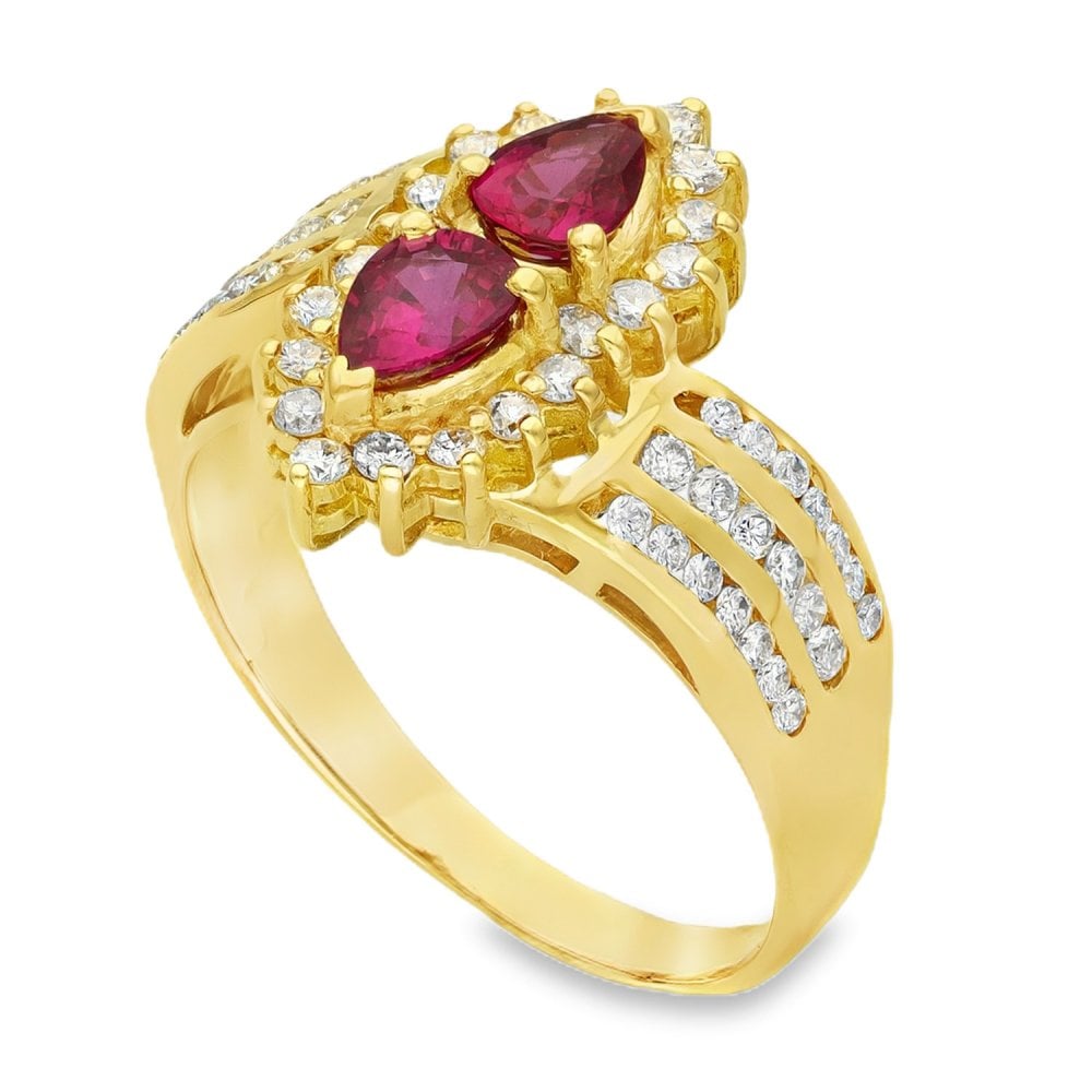 14ct Yellow Gold Ruby & Diamond Halo Ring - Size P - 1.33ct