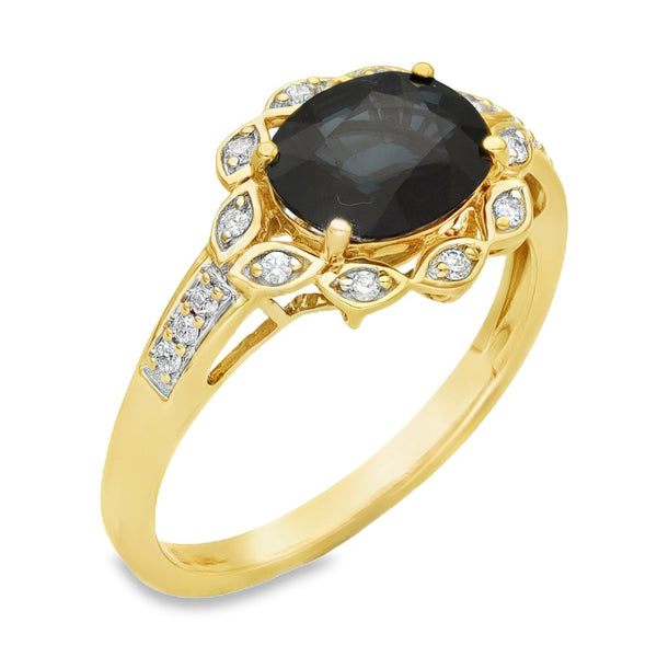 18ct Yellow Gold Sapphire & Diamond Halo Ring - Size P - 2.00ct