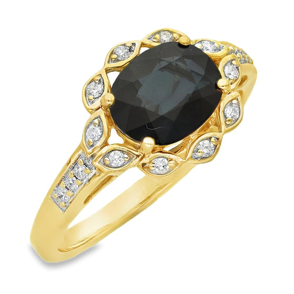 18ct Yellow Gold Sapphire & Diamond Halo Ring - Size P - 2.00ct