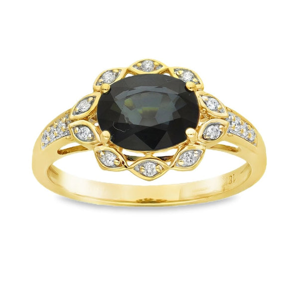 18ct Yellow Gold Sapphire & Diamond Halo Ring - Size P - 2.00ct