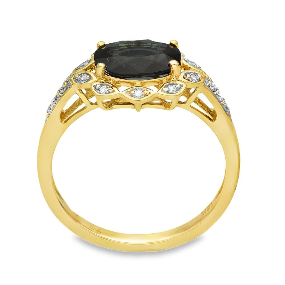 18ct Yellow Gold Sapphire & Diamond Halo Ring - Size P - 2.00ct