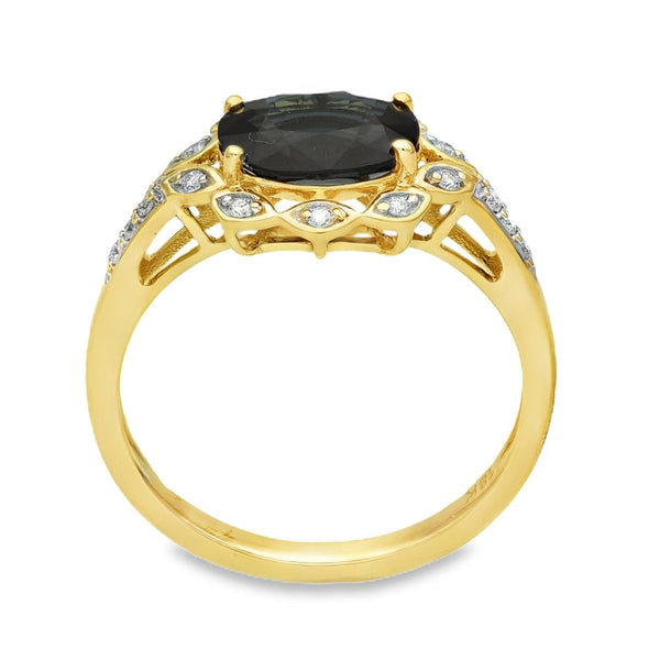 18ct Yellow Gold Sapphire & Diamond Halo Ring - Size P - 2.00ct