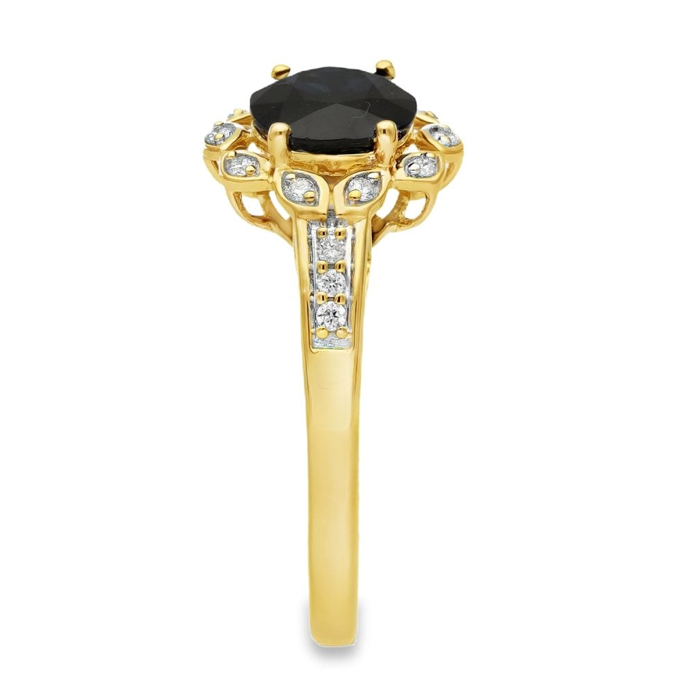 18ct Yellow Gold Sapphire & Diamond Halo Ring - Size P - 2.00ct