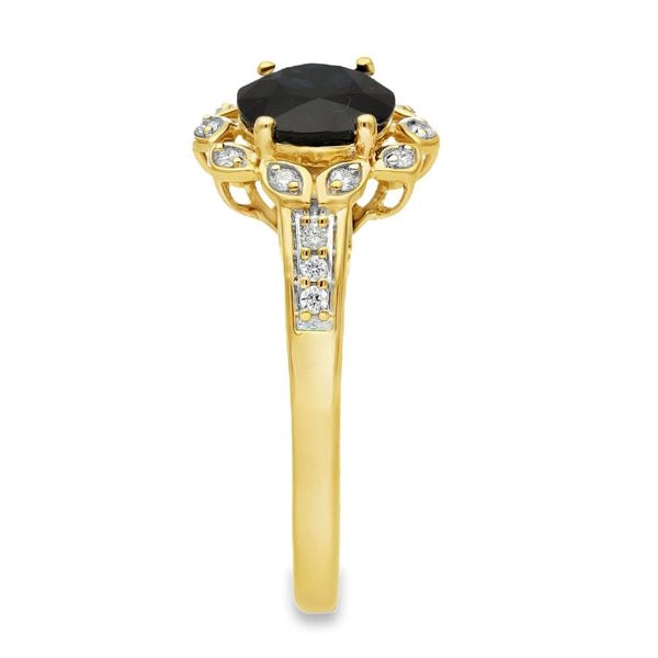 18ct Yellow Gold Sapphire & Diamond Halo Ring - Size P - 2.00ct