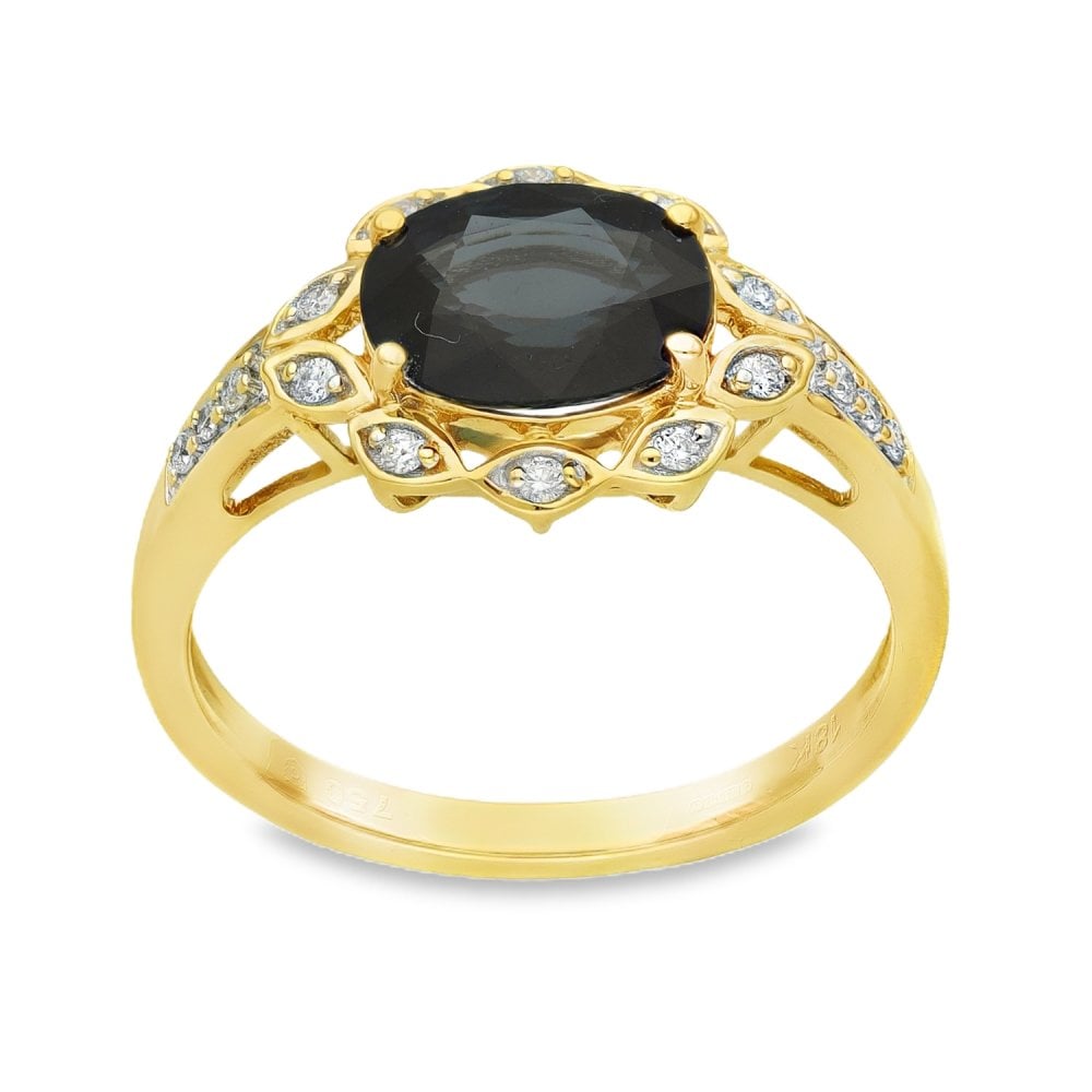 18ct Yellow Gold Sapphire & Diamond Halo Ring - Size P - 2.00ct