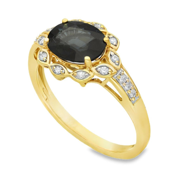 18ct Yellow Gold Sapphire & Diamond Halo Ring - Size P - 2.00ct