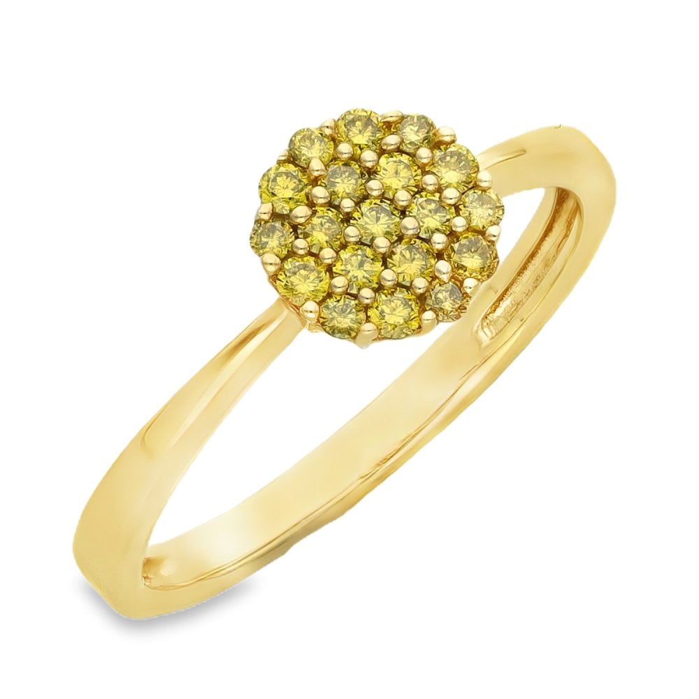 9ct Yellow Gold Yellow Diamond Cluster Ring - Size N - 0.25ct