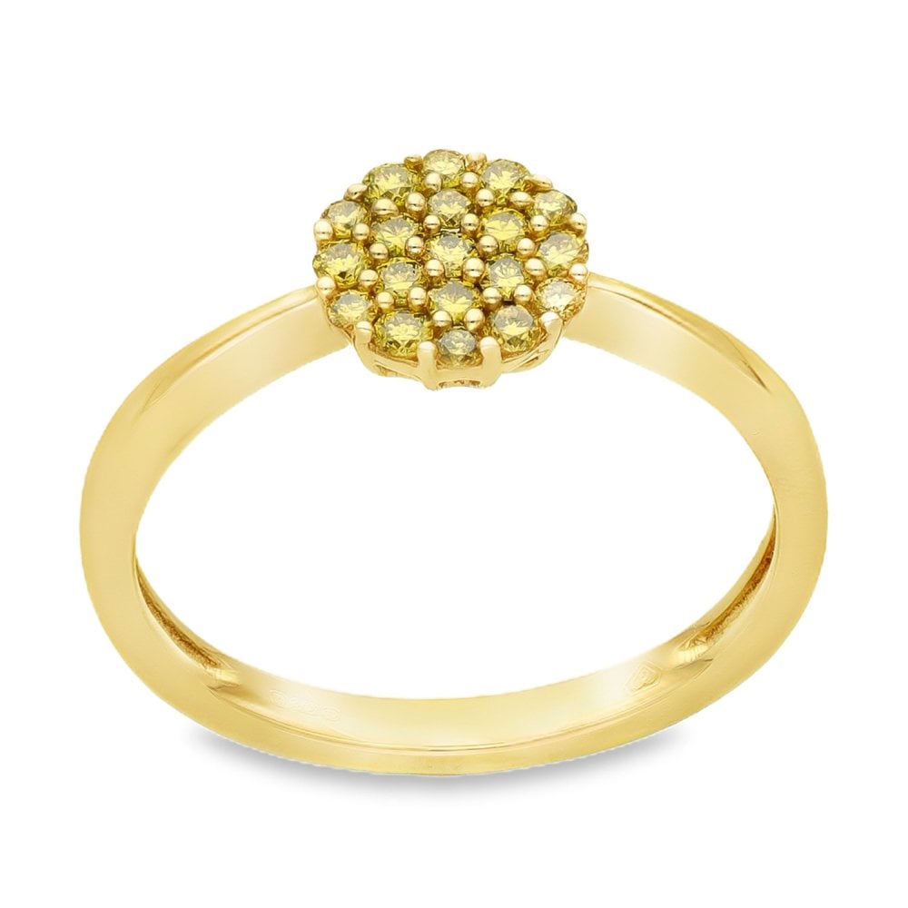 9ct Yellow Gold Yellow Diamond Cluster Ring - Size N - 0.25ct