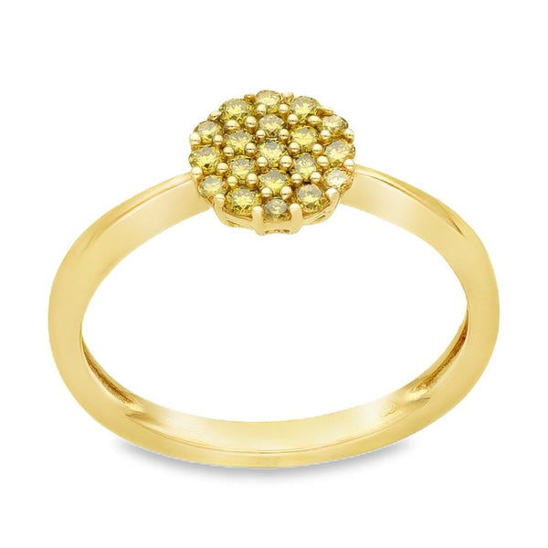 9ct Yellow Gold Yellow Diamond Cluster Ring - Size N - 0.25ct