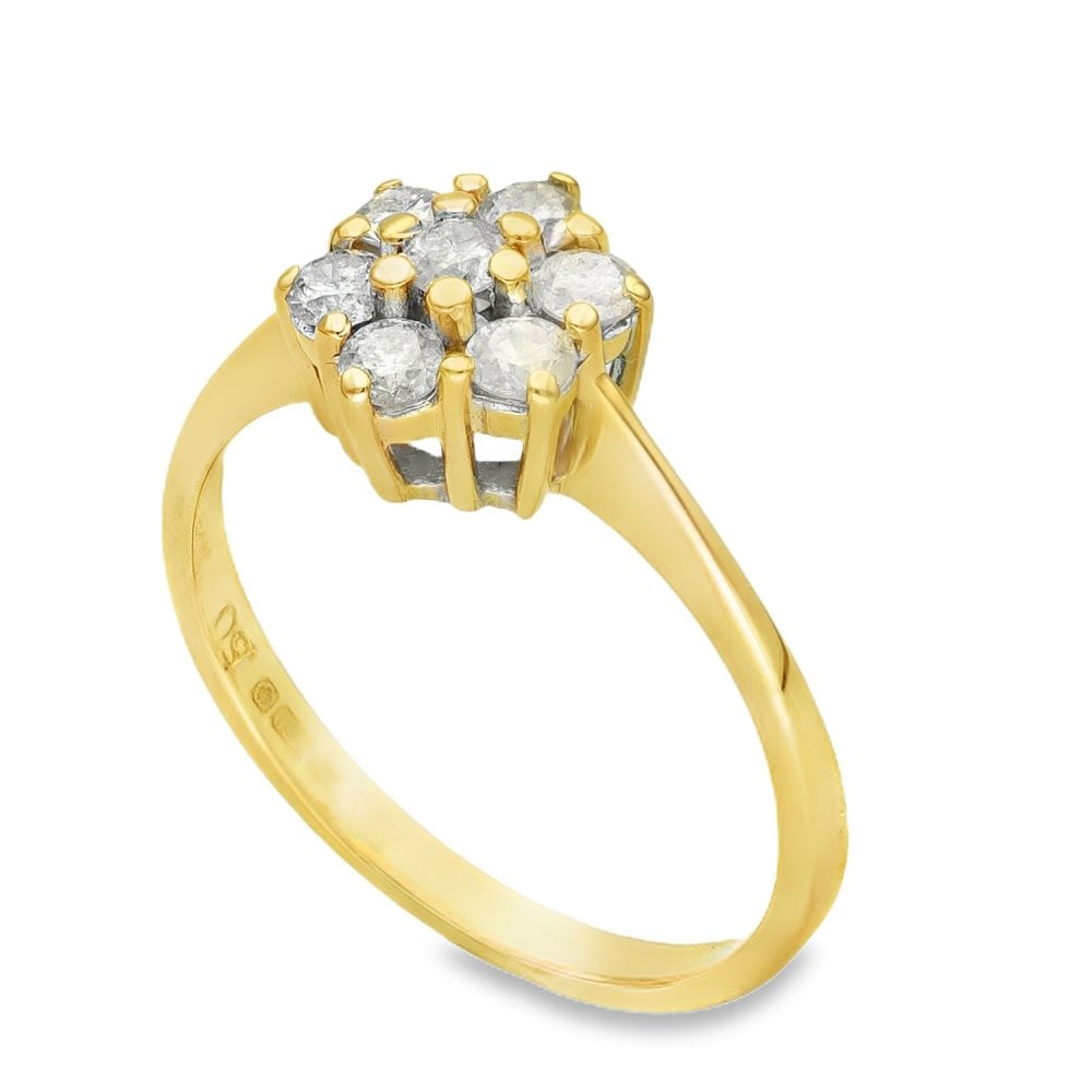 18ct Yellow Gold Diamond Cluster Ring - Size P - 0.50ct