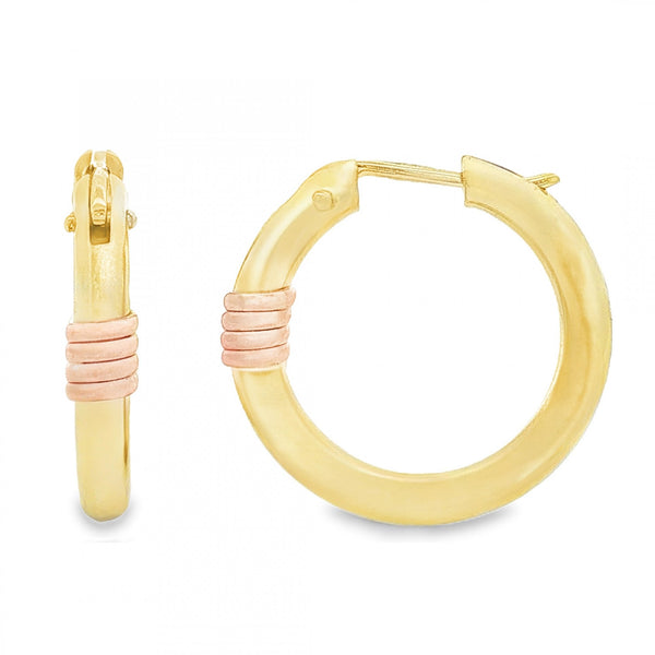9ct Yellow Gold Tube & Coil Hoop Earrings - 4x21x22mm - 2.3g