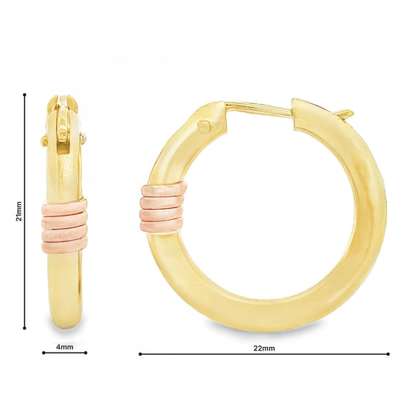 9ct Yellow Gold Tube & Coil Hoop Earrings - 4x21x22mm - 2.3g