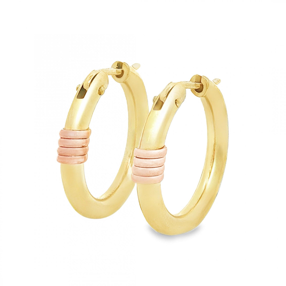 9ct Yellow Gold Tube & Coil Hoop Earrings - 4x21x22mm - 2.3g