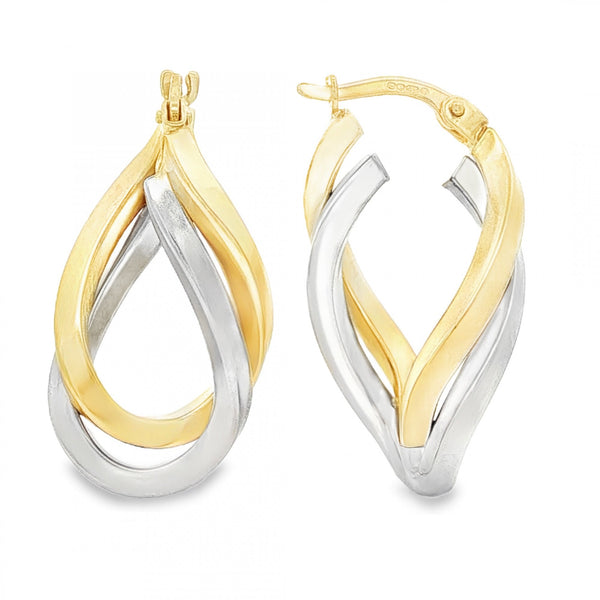 9ct Yellow & White Gold Double Square-Tube Hoop Earrings - 2.9g