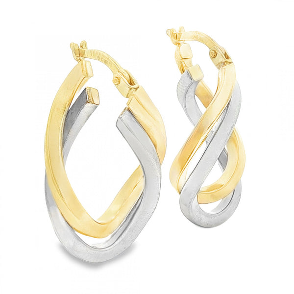 9ct Yellow & White Gold Double Square-Tube Hoop Earrings - 2.9g