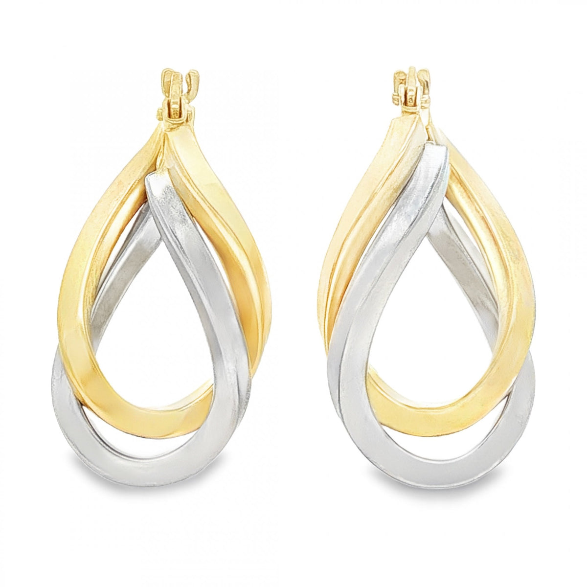 9ct Yellow & White Gold Double Square-Tube Hoop Earrings - 2.9g