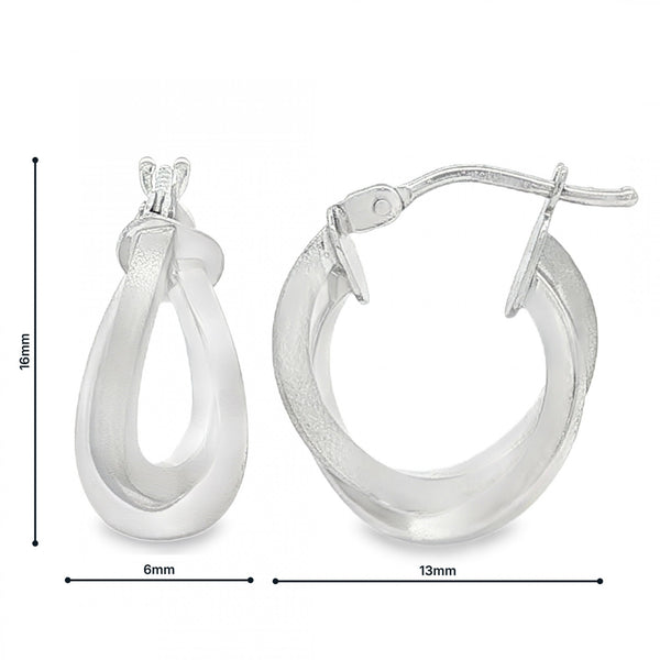 9ct White Gold Oval Crossover Hoop Earrings - 6x16x13mm - 1.3g