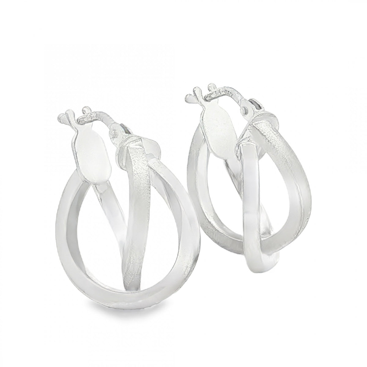 9ct White Gold Oval Crossover Hoop Earrings - 6x16x13mm - 1.3g