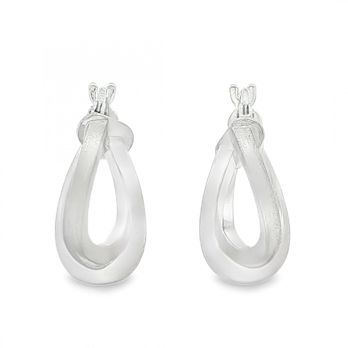 9ct White Gold Oval Crossover Hoop Earrings - 6x16x13mm - 1.3g