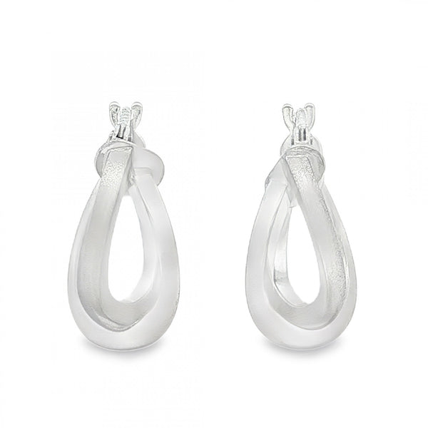 9ct White Gold Oval Crossover Hoop Earrings - 6x16x13mm - 1.3g