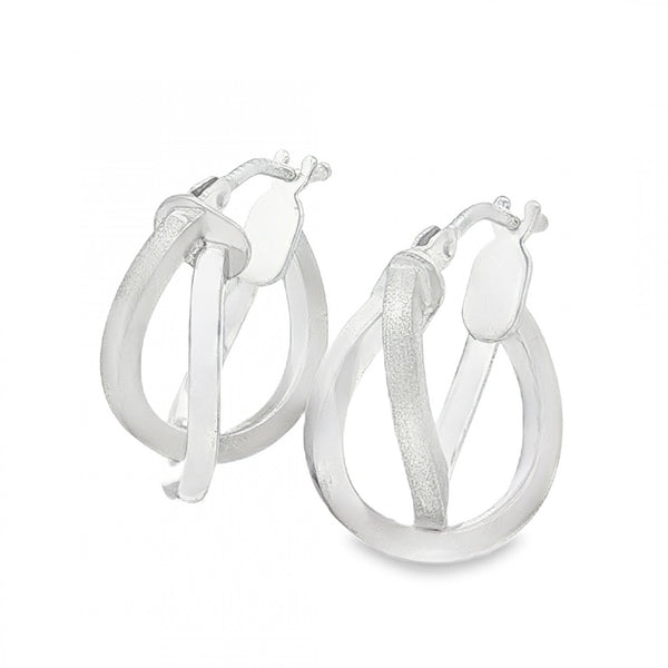 9ct White Gold Oval Crossover Hoop Earrings - 6x16x13mm - 1.3g