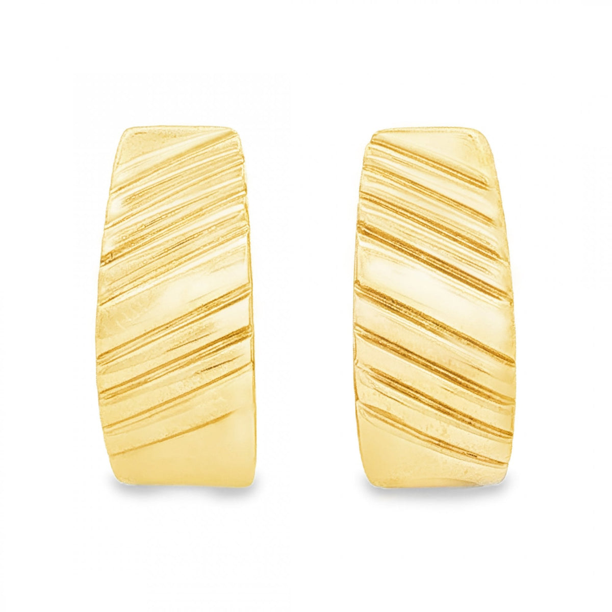 9ct Yellow Gold Half Patterned Hoop Earrings - 7x17x13mm - 4.4g