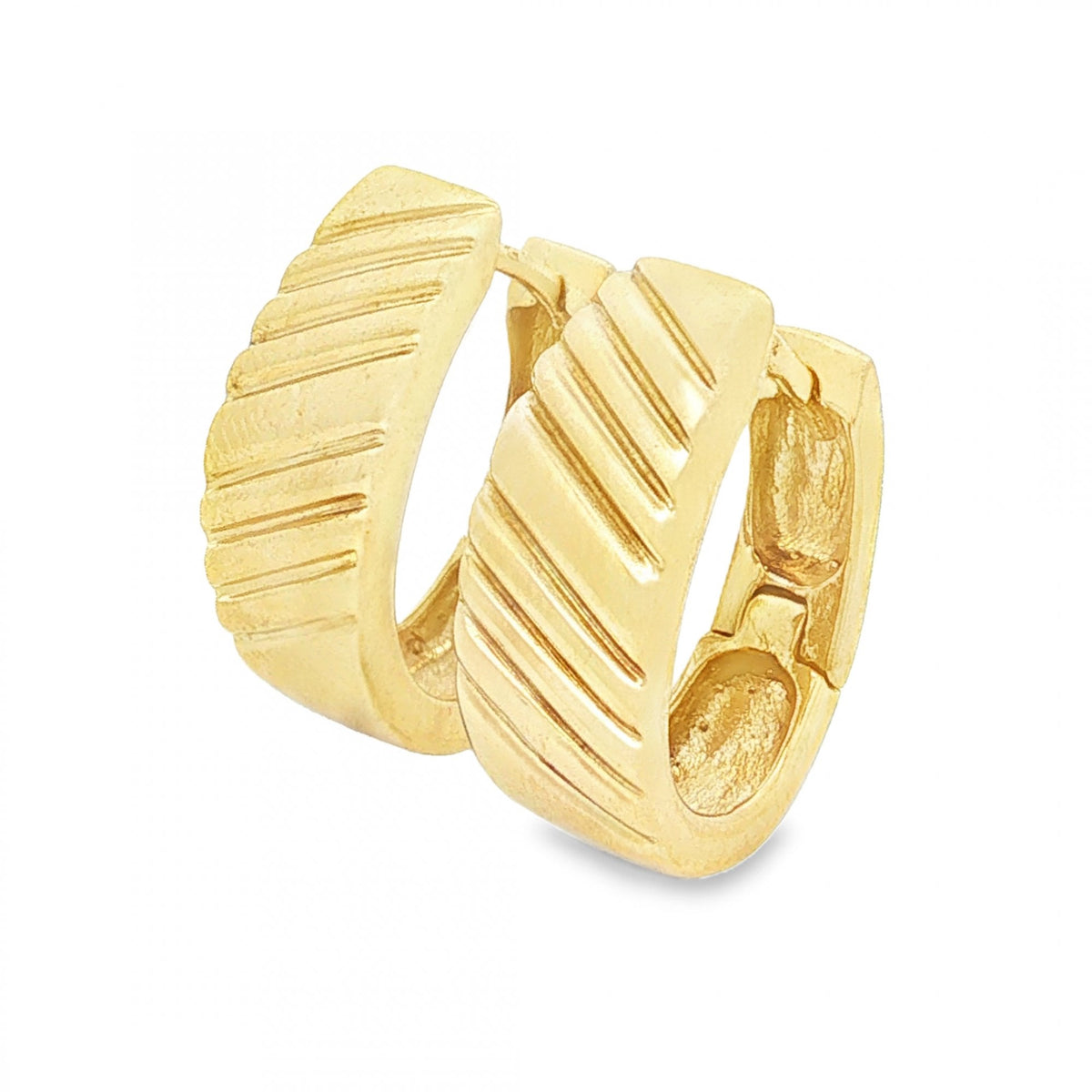 9ct Yellow Gold Half Patterned Hoop Earrings - 7x17x13mm - 4.4g