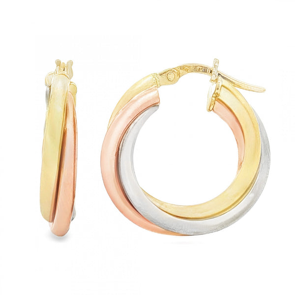 9ct Multi-Tone Gold Triple Tube Hoop Earrings -4.5x22x21mm -3.5g
