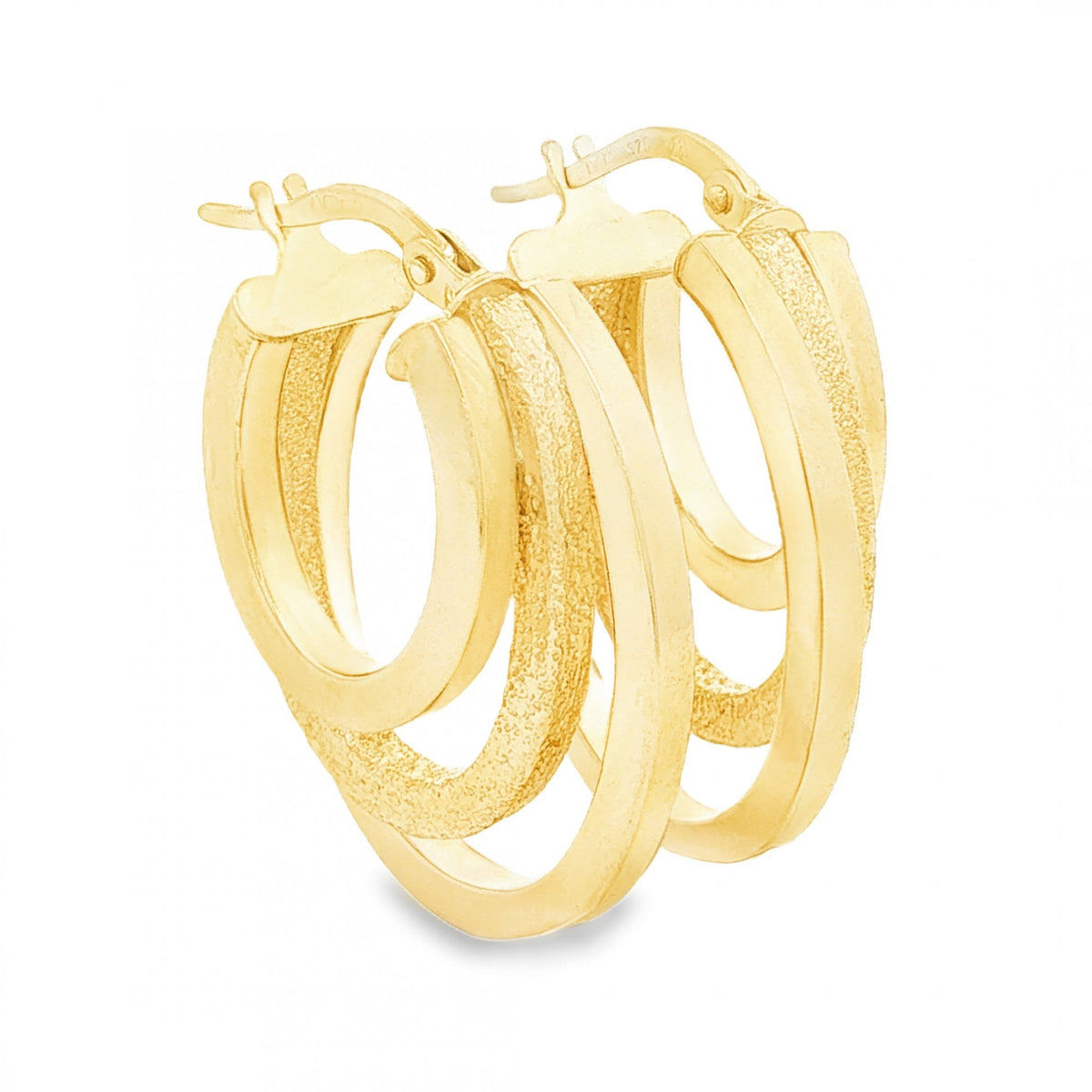 9ct Yellow Gold Graduated Triple Square Hoop Earrings -7x26x18mm