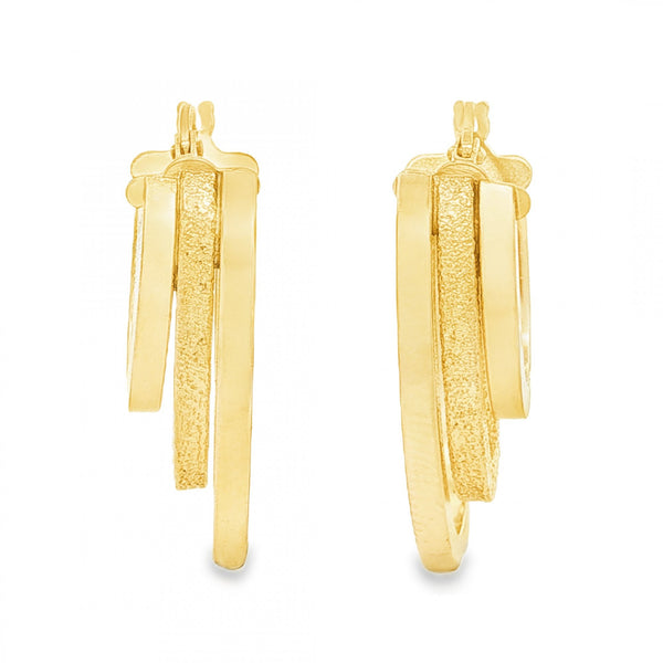 9ct Yellow Gold Graduated Triple Square Hoop Earrings -7x26x18mm