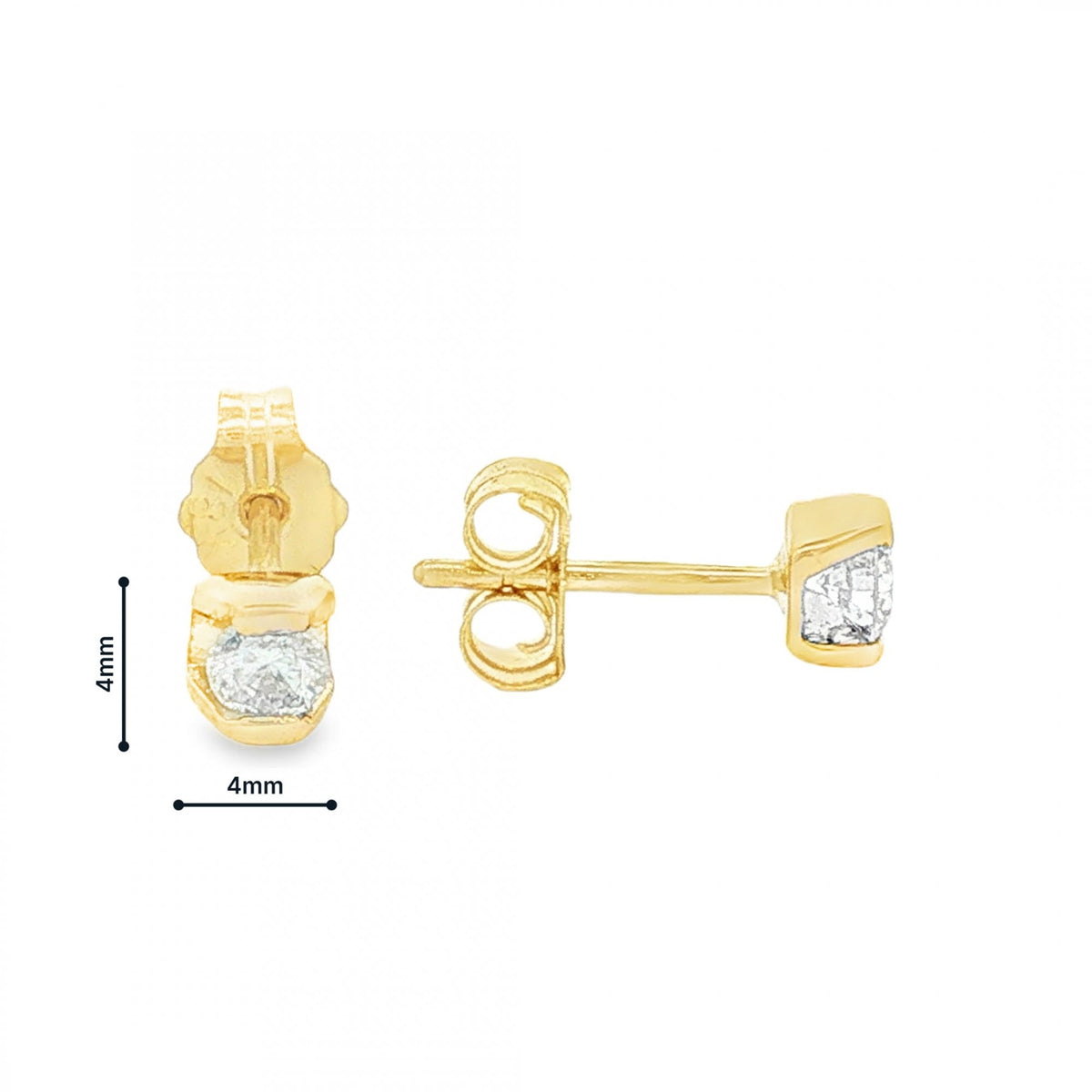 18ct Yellow Gold Diamond Stud Earrings - 4x4mm - 0.20ct
