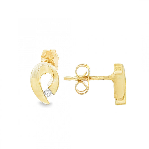 9ct Yellow Gold CZ Swirl Stud Earrings - 6x10x2.5mm - 1.2g