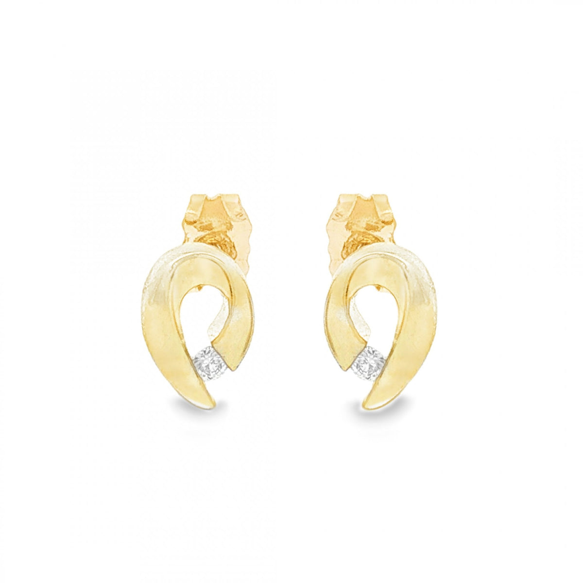 9ct Yellow Gold CZ Swirl Stud Earrings - 6x10x2.5mm - 1.2g