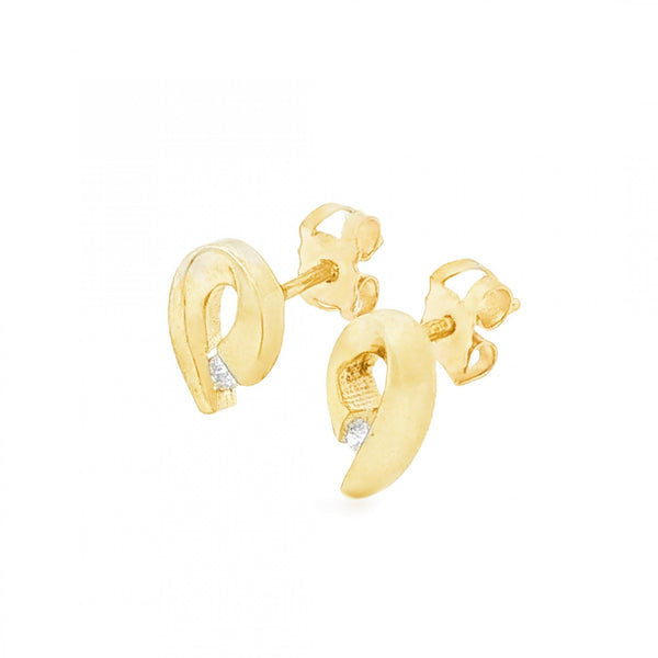 9ct Yellow Gold CZ Swirl Stud Earrings - 6x10x2.5mm - 1.2g