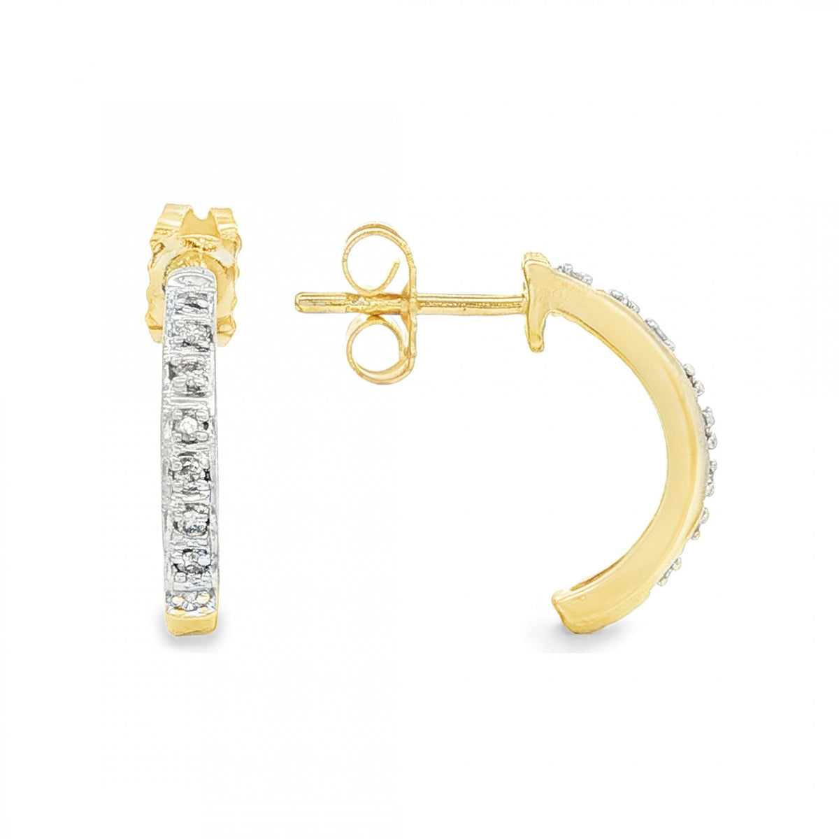 9ct Yellow Gold Diamond Half-Hoop Stud Earrings - 2x15mm -0.10ct