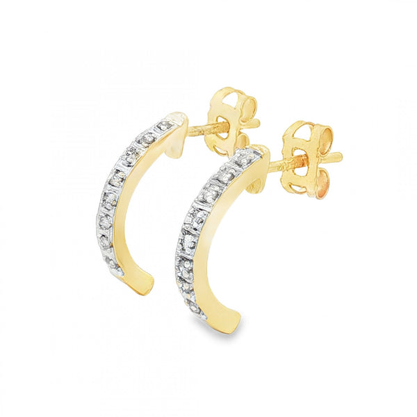 9ct Yellow Gold Diamond Half-Hoop Stud Earrings - 2x15mm -0.10ct