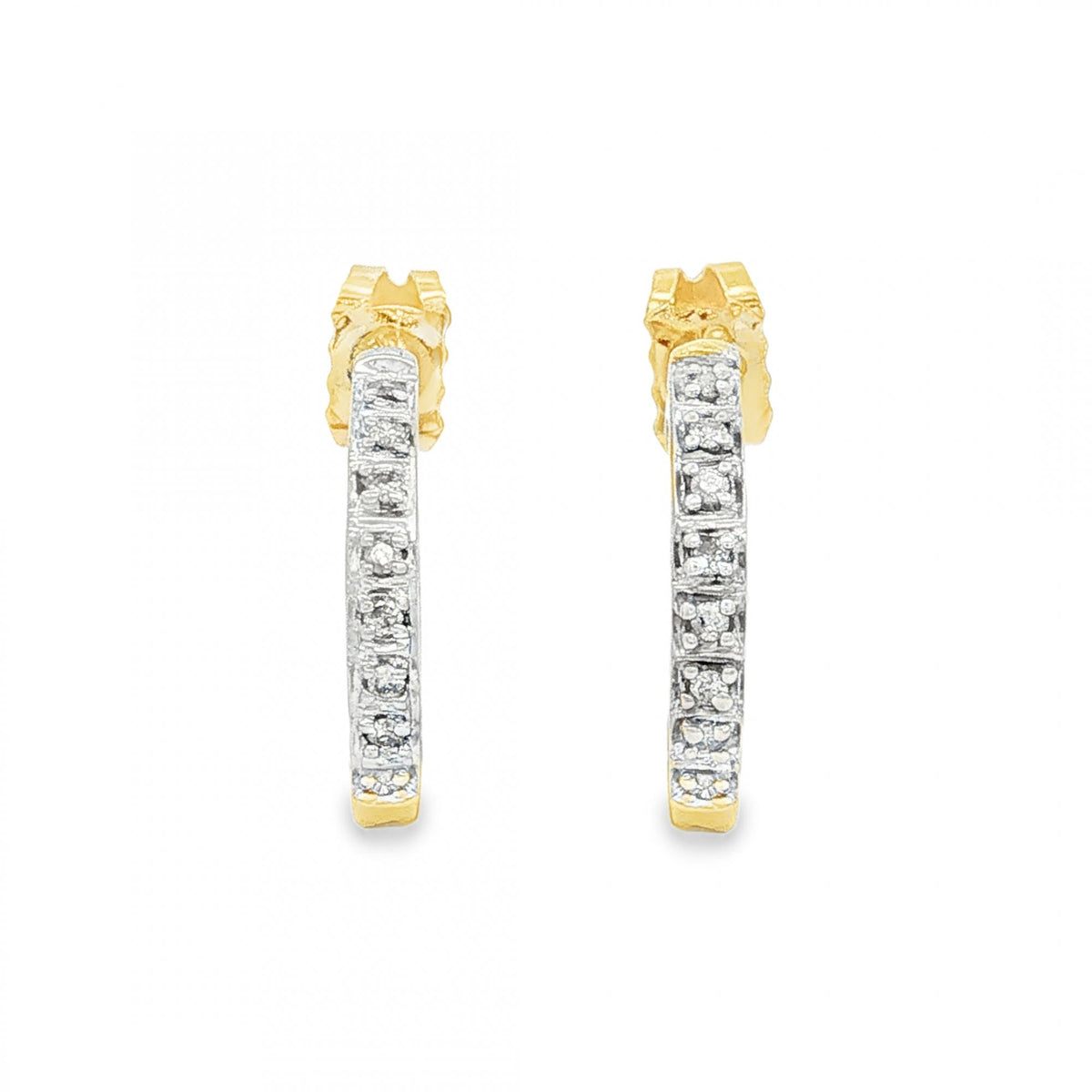 9ct Yellow Gold Diamond Half-Hoop Stud Earrings - 2x15mm -0.10ct
