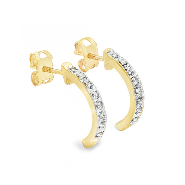 9ct Yellow Gold Diamond Half-Hoop Stud Earrings - 2x15mm -0.10ct